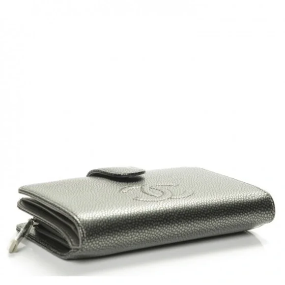CHANEL Gunmetal Silver Caviar Leather Wallet with Iconic CC Logo - Picture 4 of 5